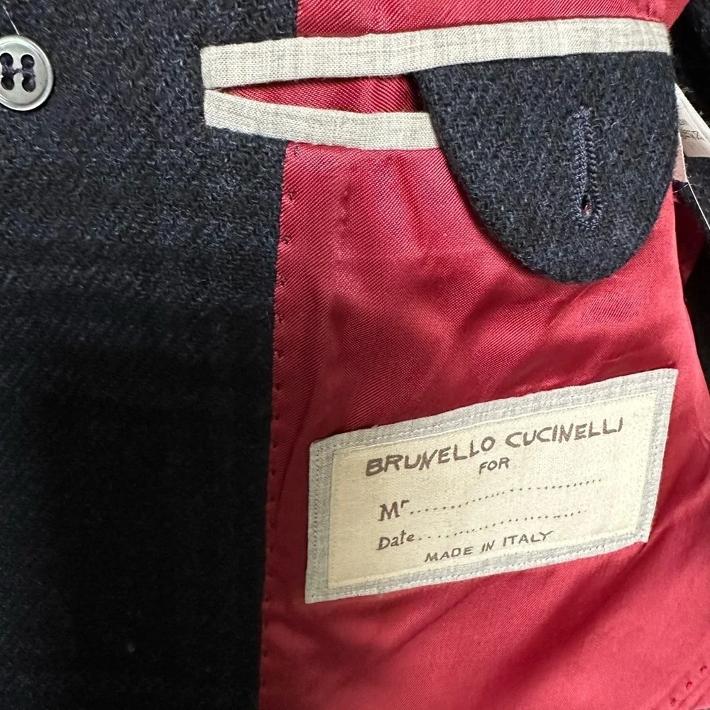 Brunello Cucinelli Double-Breasted Wool Navy Military Coat EU50/US40